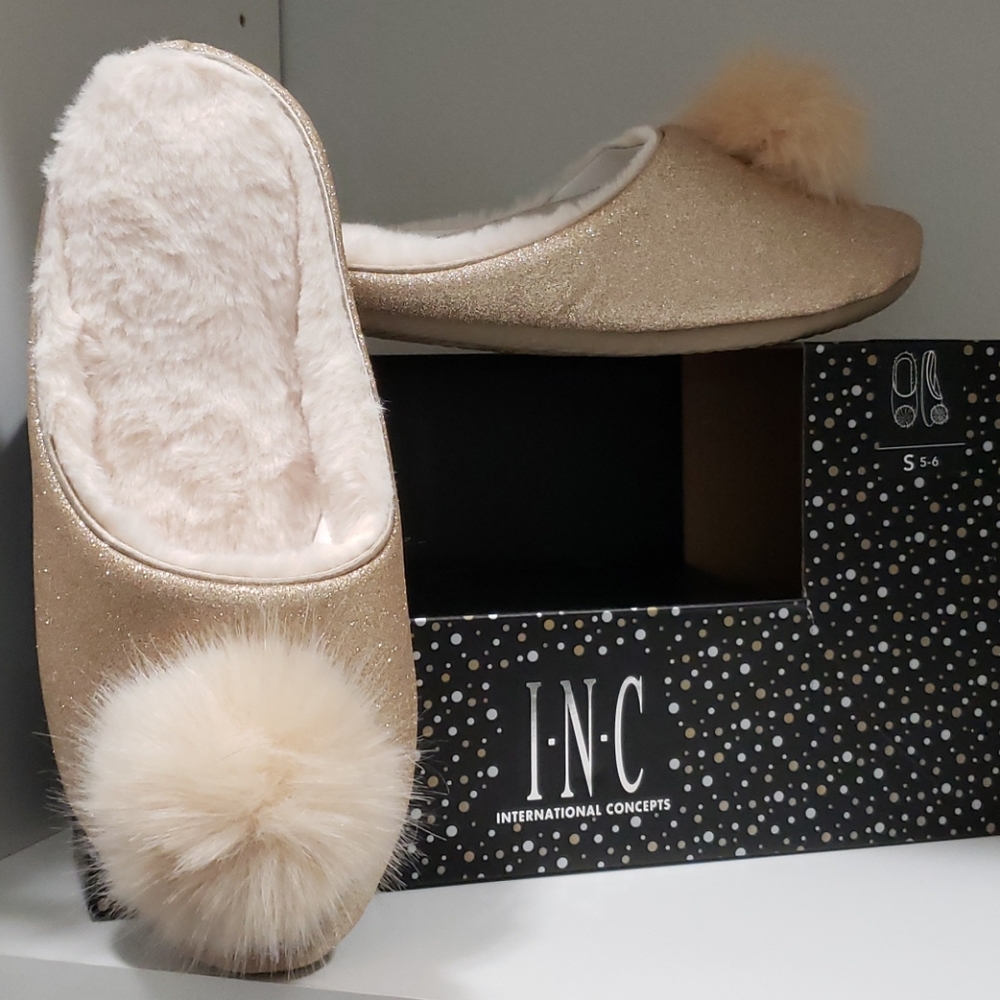 INC Gold Glitter Slippers Size Small (5-6)